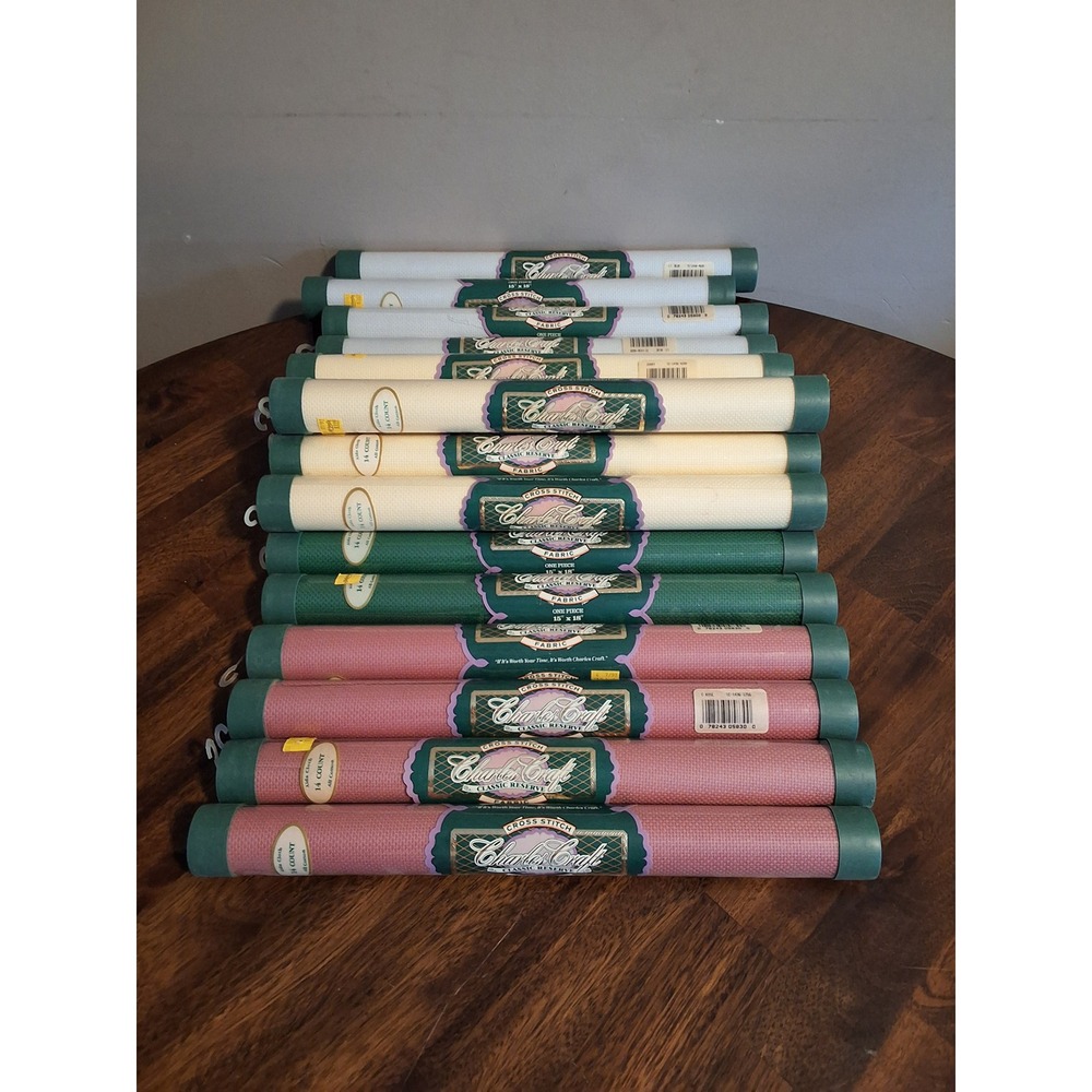 Vintage Charles Craft 14 Count Aida Cloth Lot 15x18 Multiple Colors Lot of 19